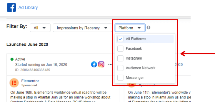 facebook ads library navigation