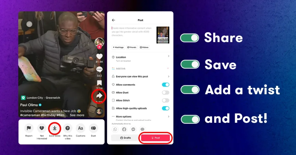 tiktok saving and re-uploading 